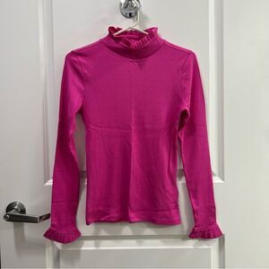 J.Crew Vintage Rib Ruffle Mockneck Long Sleeve Top Pink Size S